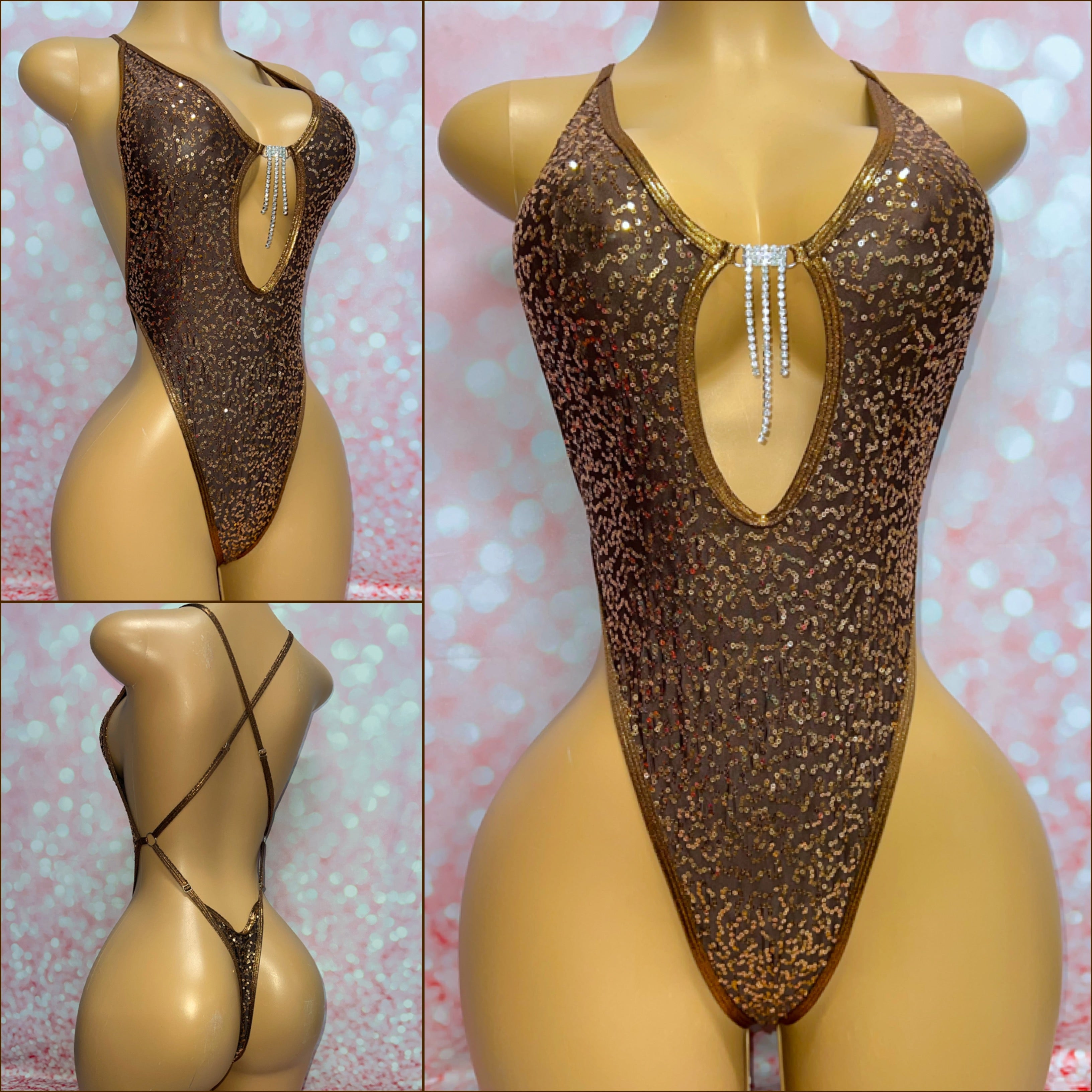 Brown Sequin Dangle One Piece
