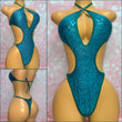 Green Sequin Cut Out One Piece