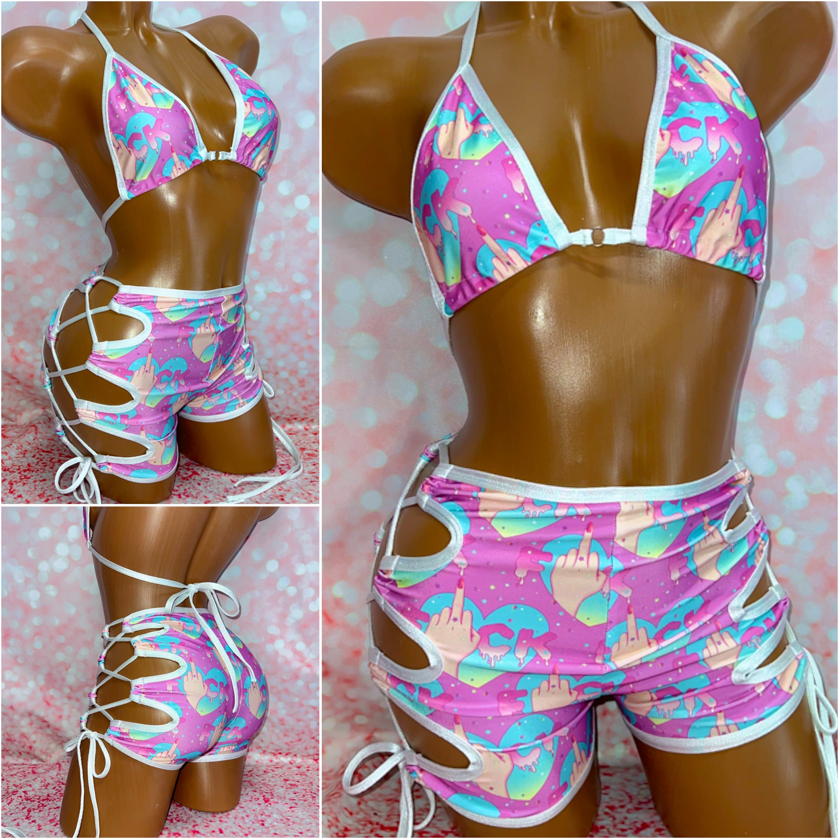 F*CK Lace Up Shorts Set