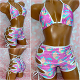 F*CK Lace Up Shorts Set