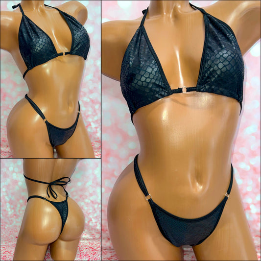 Black Faux Leather Snake Bikini