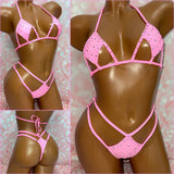 Rhinestone Cut Out Micro Bikini Pink