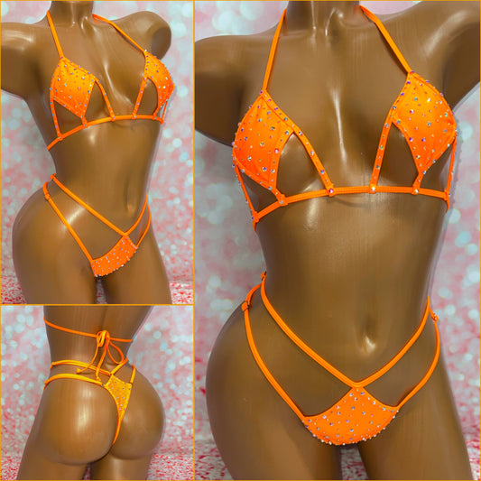 Rhinestone Cut Out Micro Bikini Orange