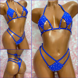 Rhinestone Cut Out Micro Bikini Royal