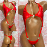 Red Wet Look Peekaboob