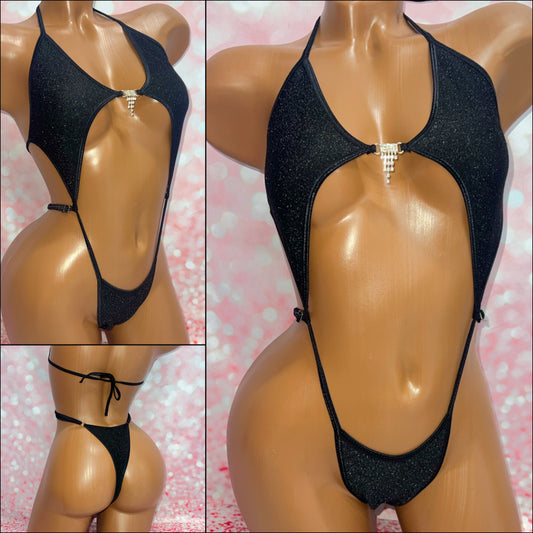 Black Glitter Knit Diamond Slingshot