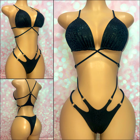 Black Leopard Strappy One Piece