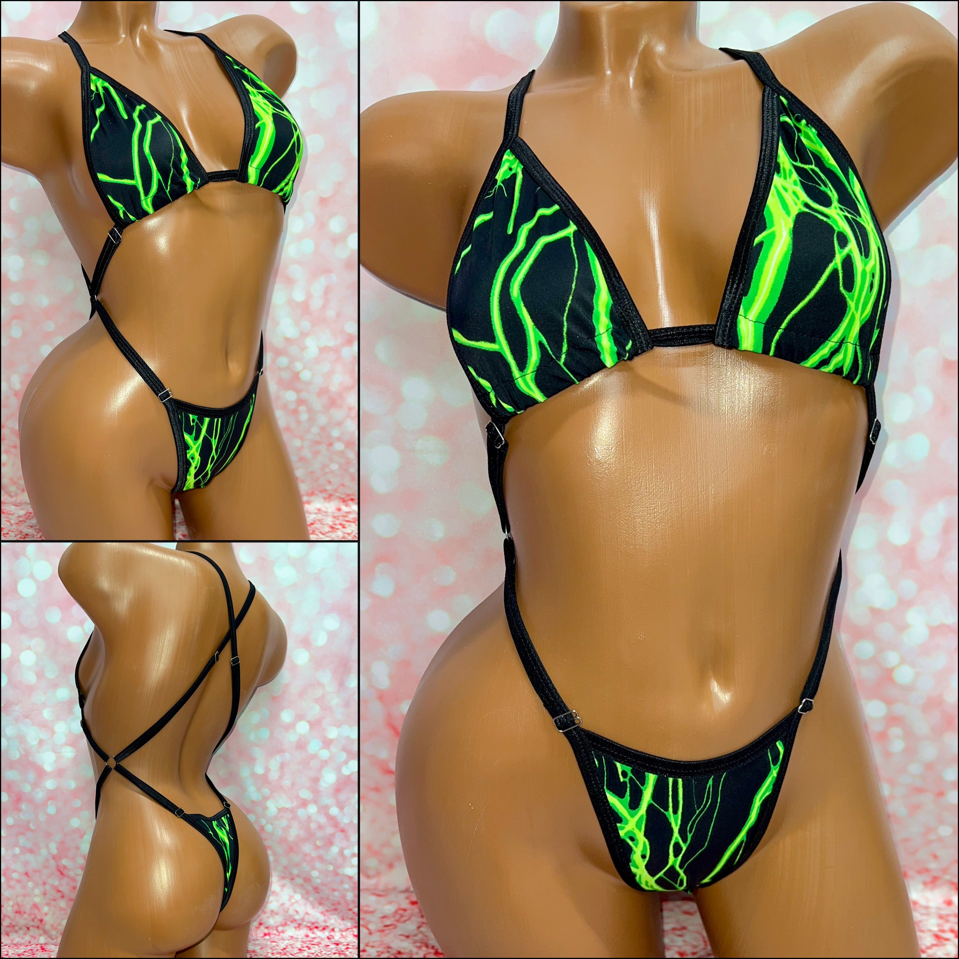 Green Lightning Print X-Tina Bikini