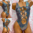 Lace Up Bodysuit Holographic Gunmetal