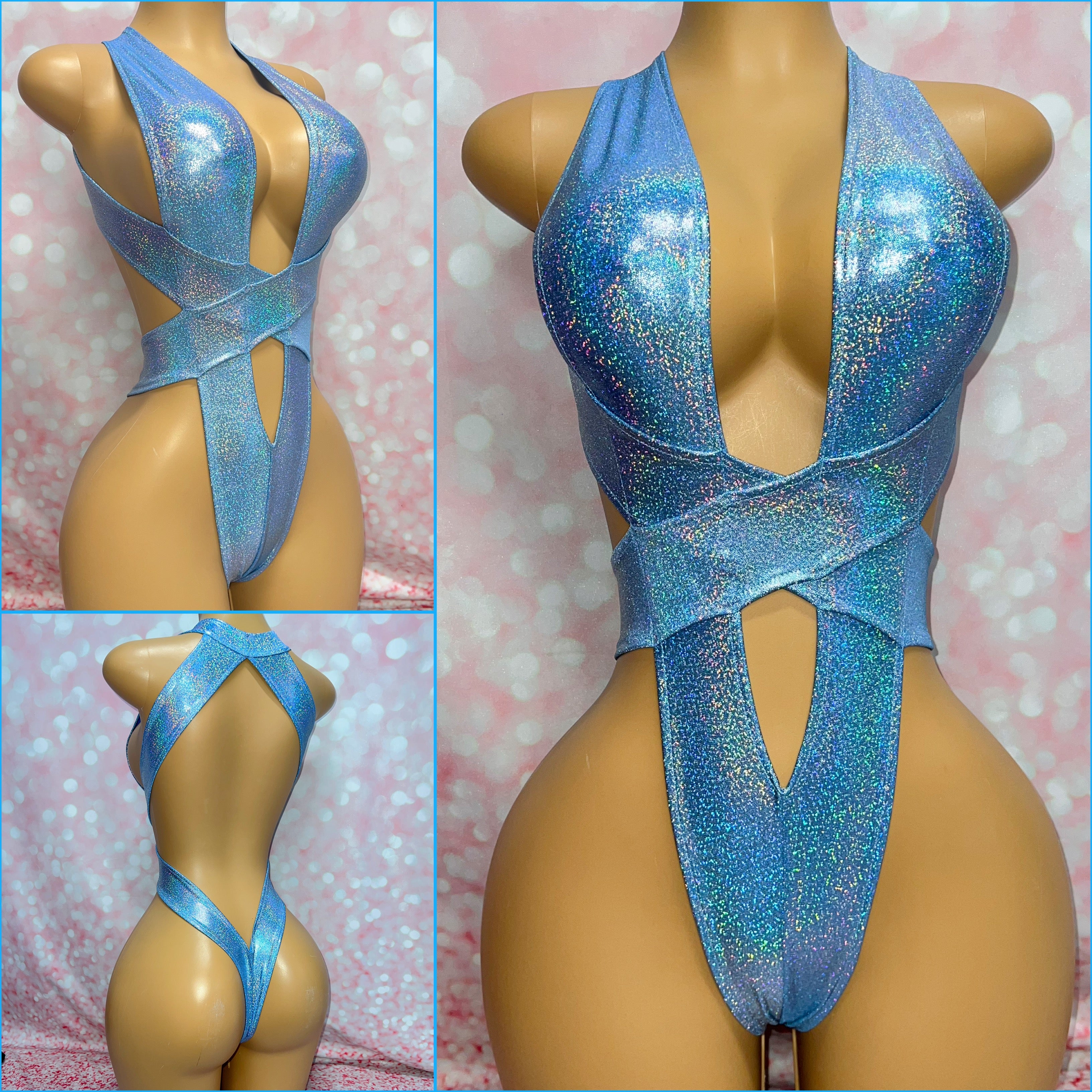 Metallic Blue Wrap Bodysuit