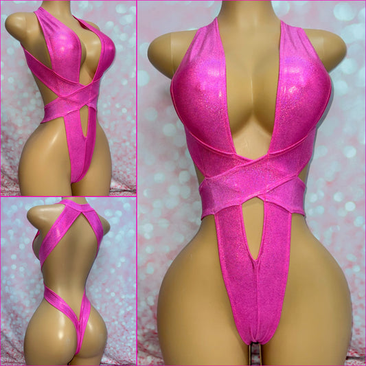 Metallic Pink Wrap Bodysuit