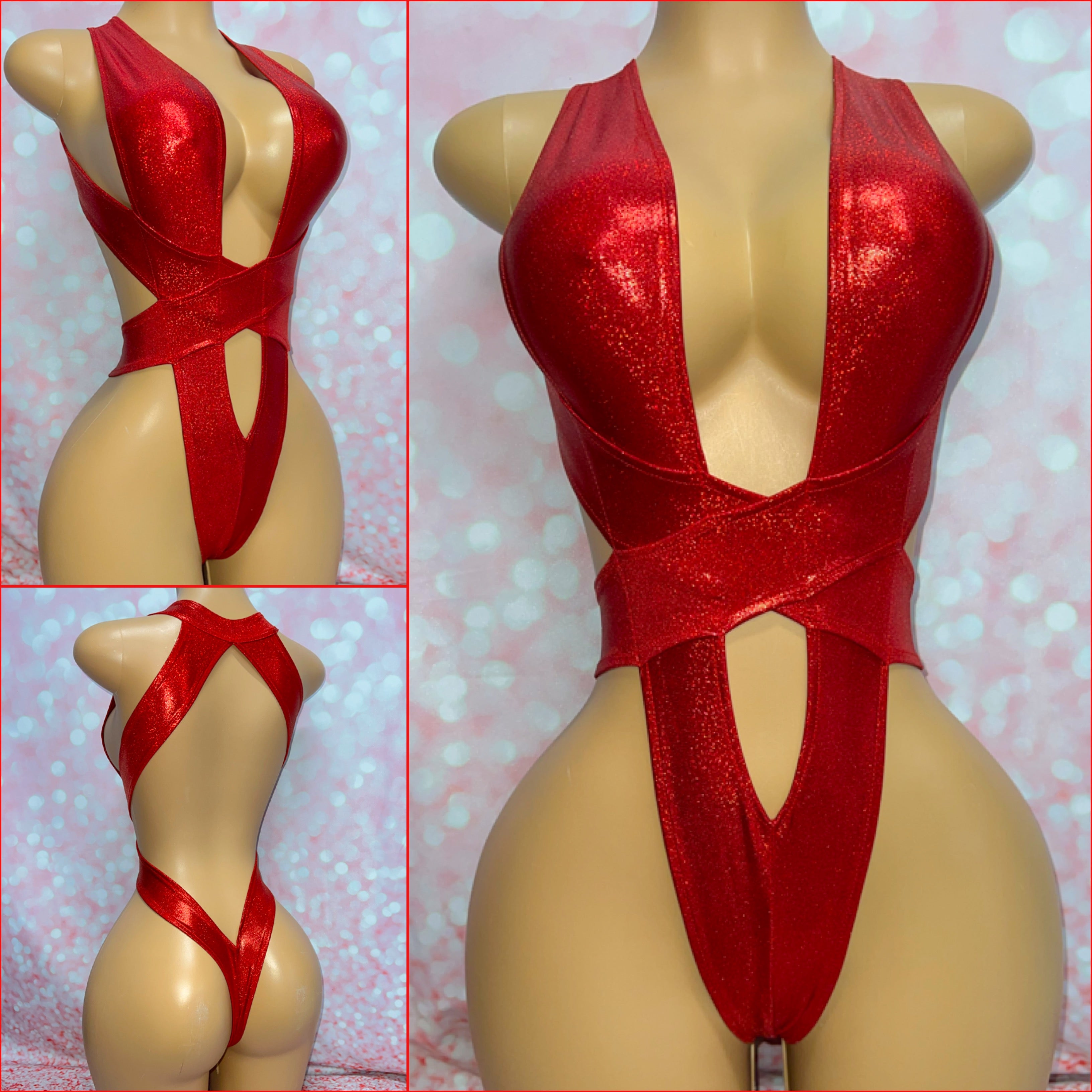 Metallic Red Wrap Bodysuit