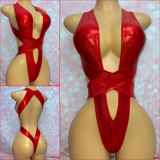 Metallic Red Wrap Bodysuit