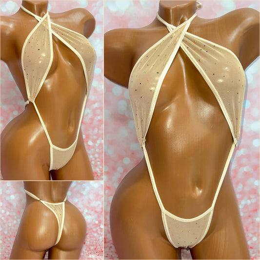 Nude Sparkle Mesh Slingshot