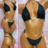 Black Glitter Damask Velvet Bikini