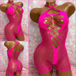 Rhinestone Fishnet Romper Pink