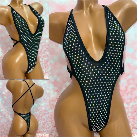 Extreme Rhinestone Micro One Piece Black