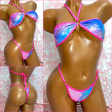 Pink & Blue Snakeskin Strapless Bikini