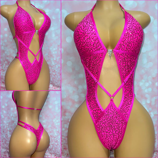 Sequin Strap Front Bodysuit