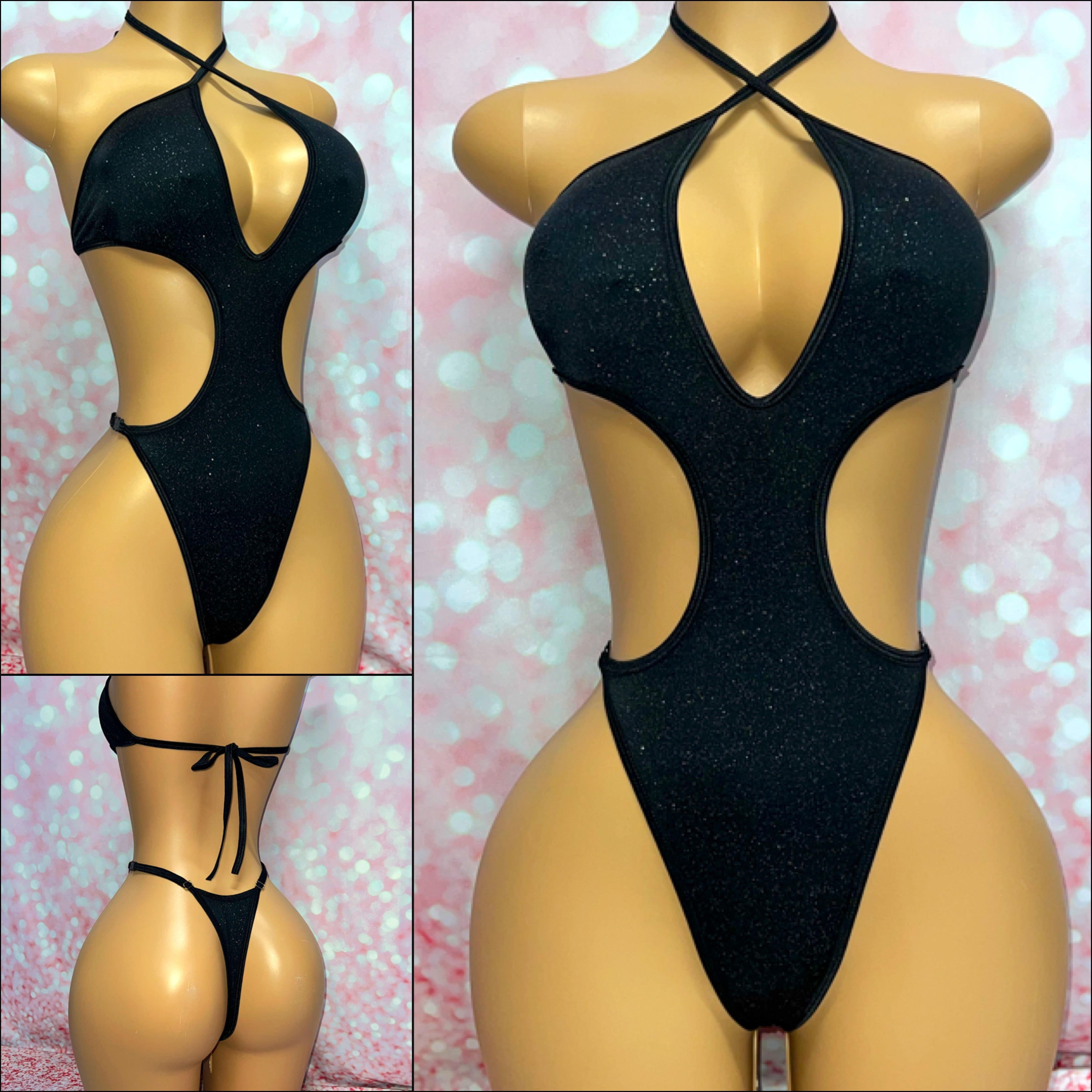 Black Stardust Cut Out One Piece