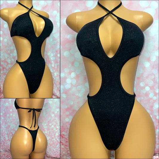 Black Stardust Cut Out One Piece