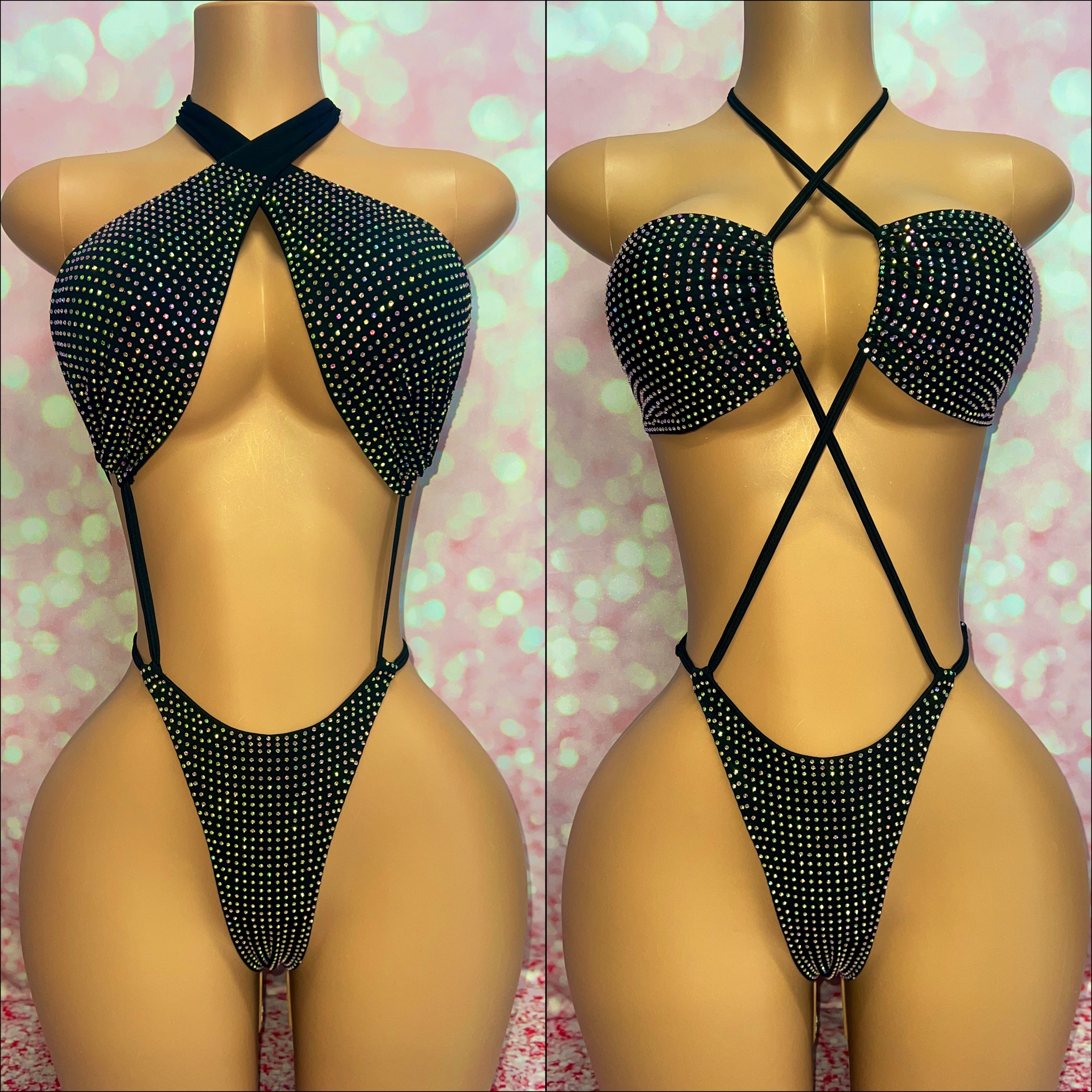 Multi Way Rhinestone Bodysuit Black