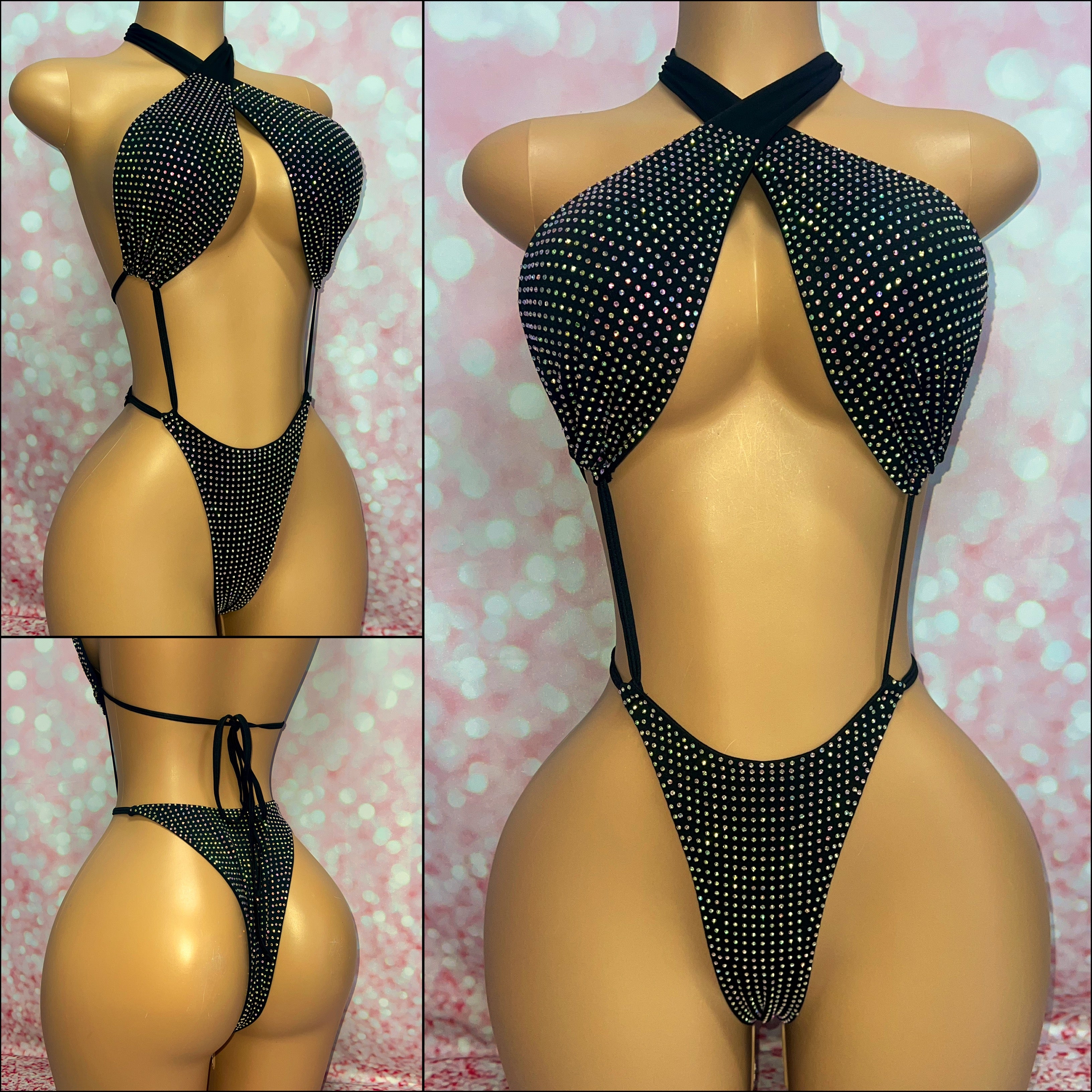 Multi Way Rhinestone Bodysuit Black