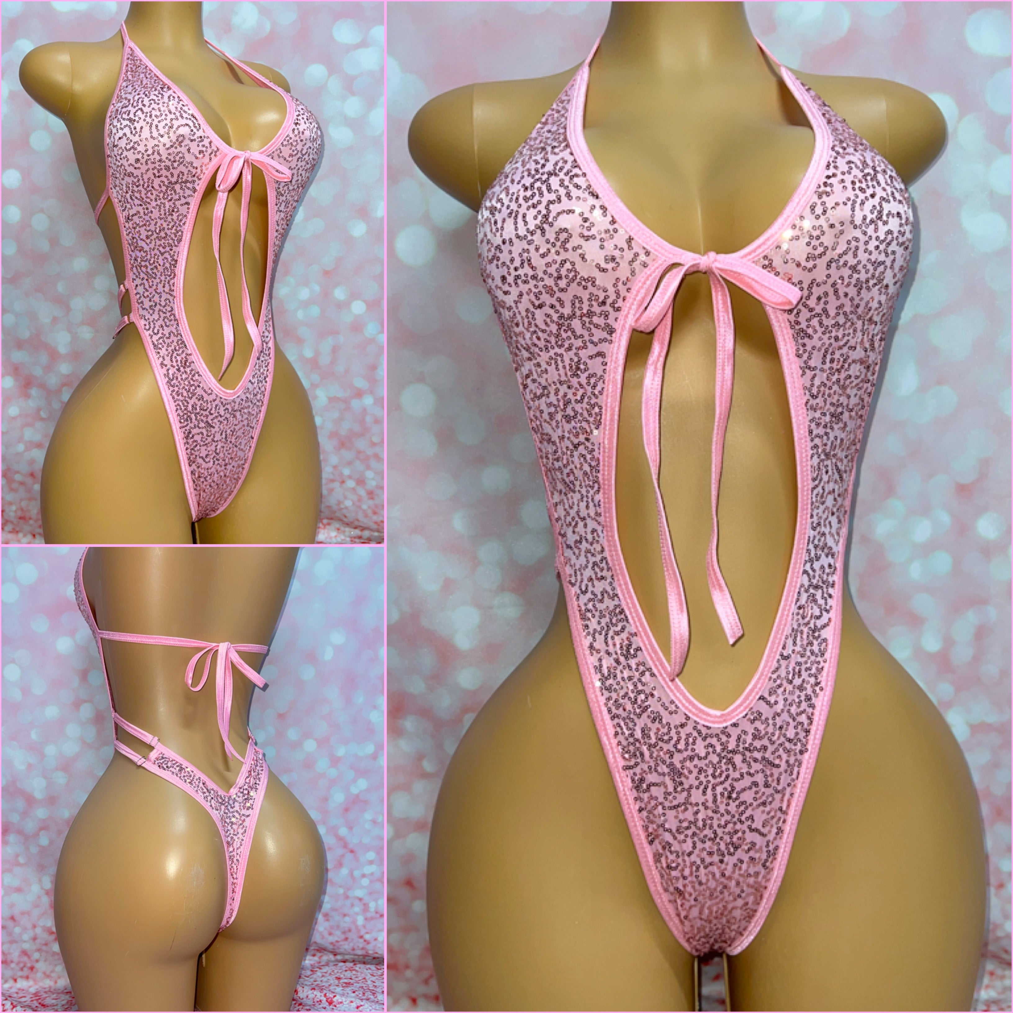 Pink Sequin Cheeky Bodysuit