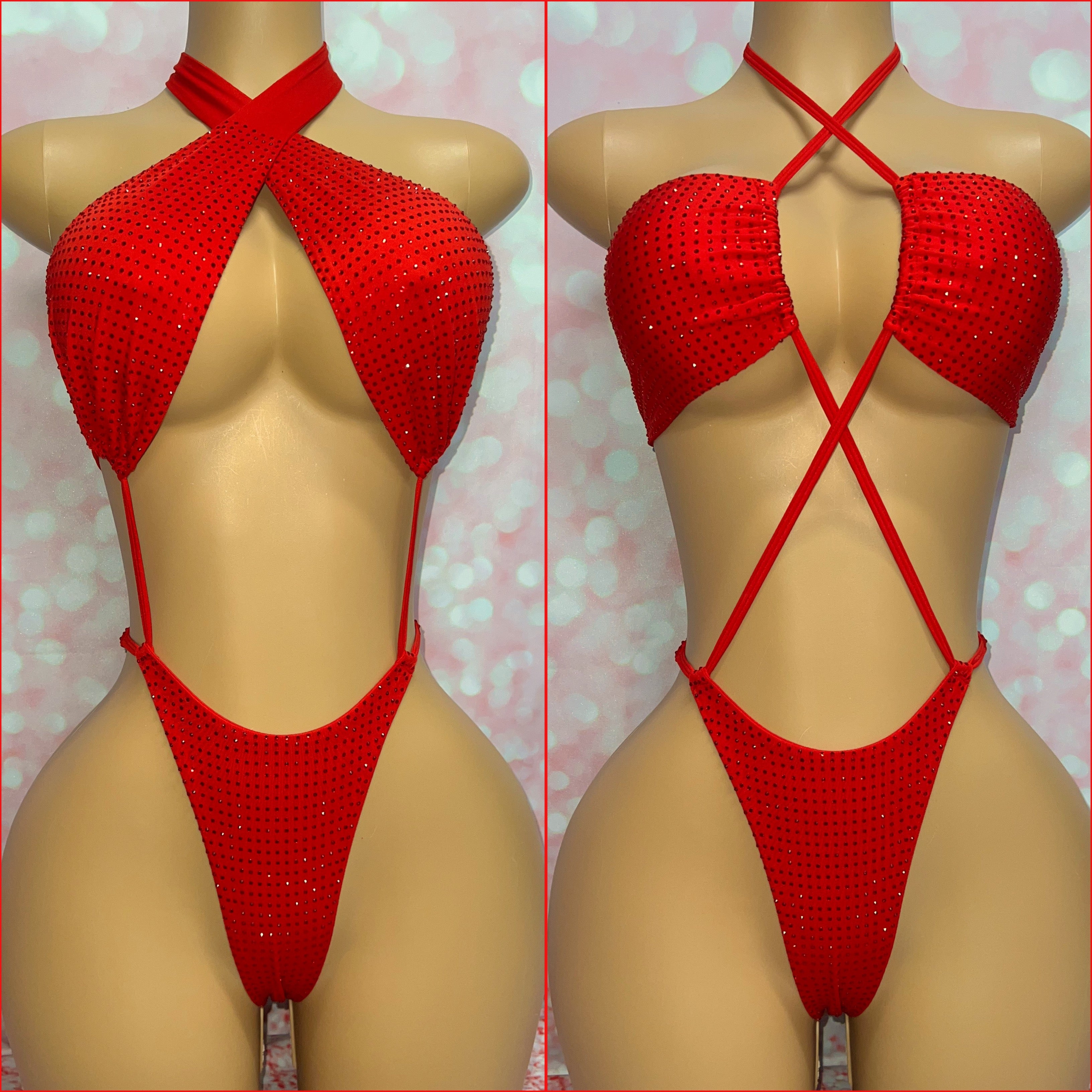 Multi Way Rhinestone Bodysuit Red