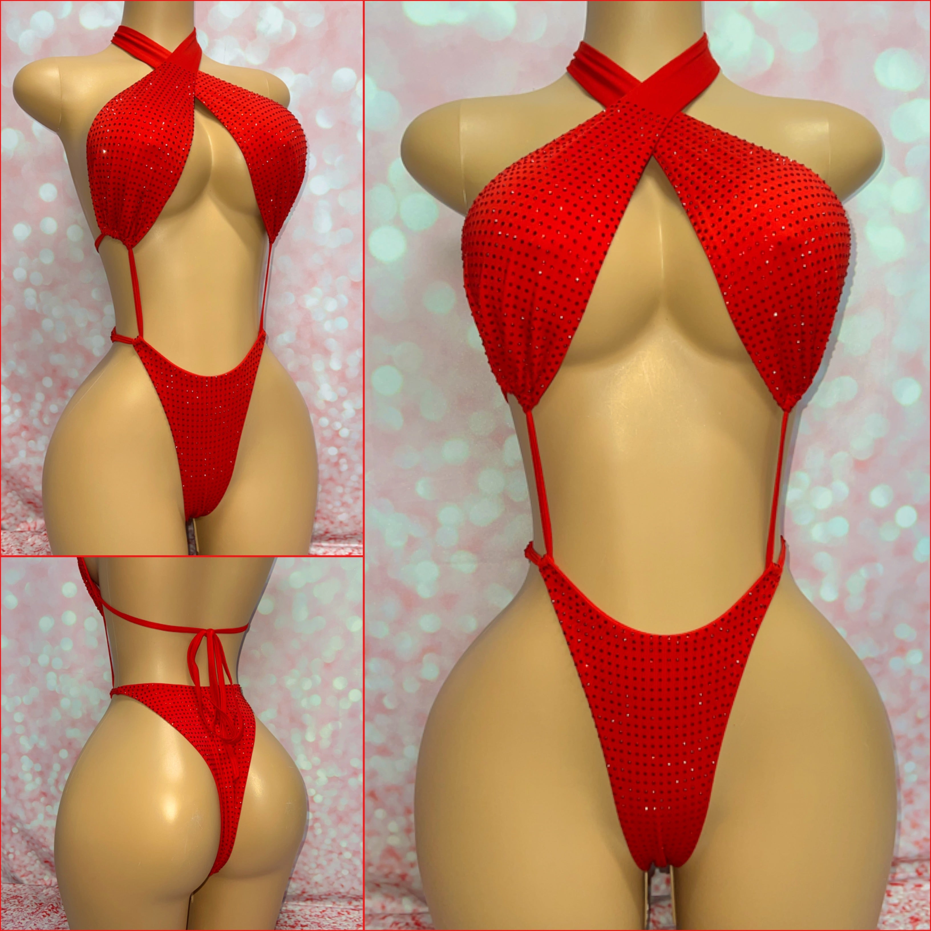 Multi Way Rhinestone Bodysuit Red