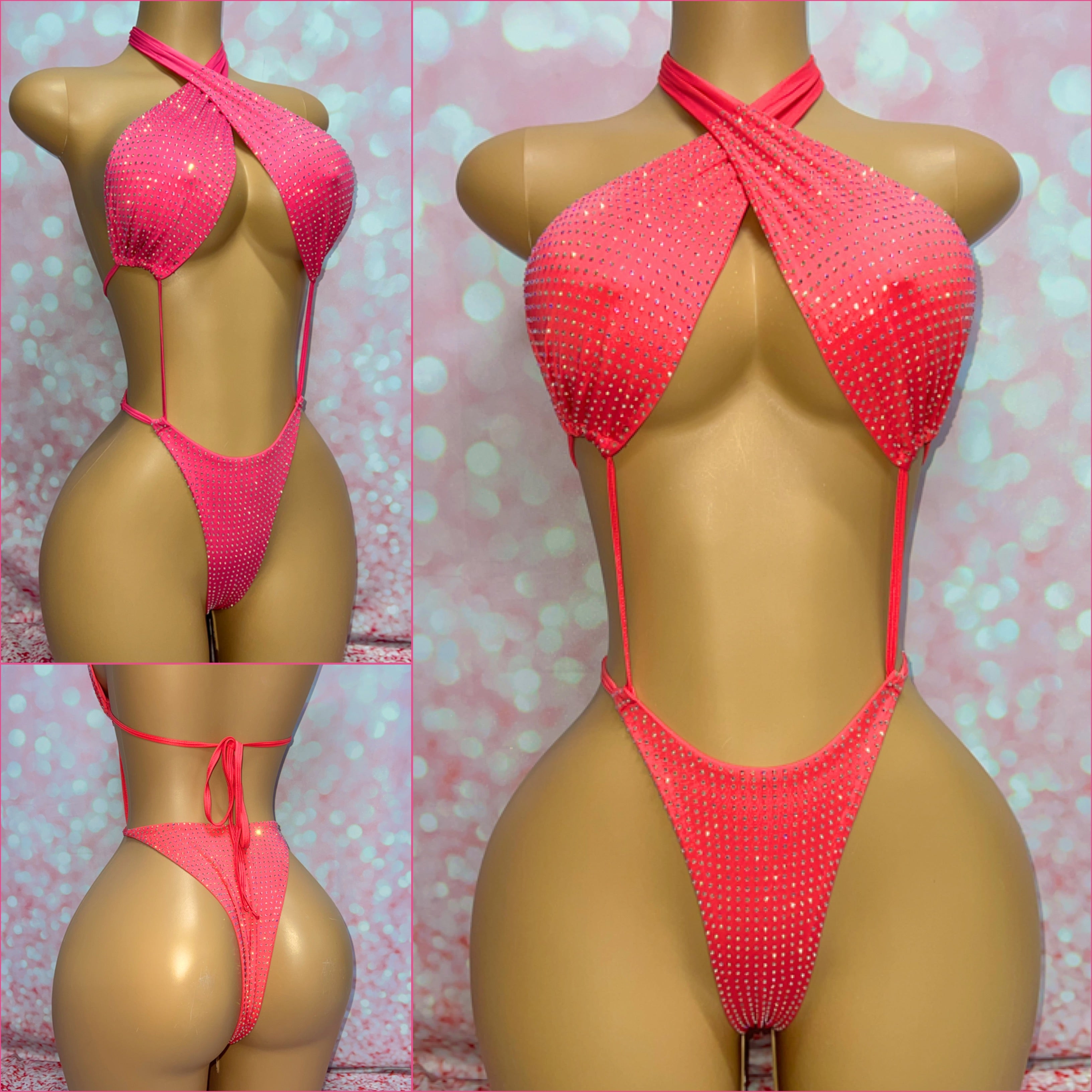 Multi Way Rhinestone Bodysuit Pink