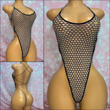 Rhinestone Diamond Mesh One Piece Black