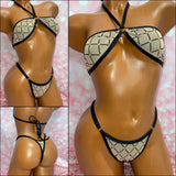 Nude Diamond Glitter Mesh Strapless Bikini
