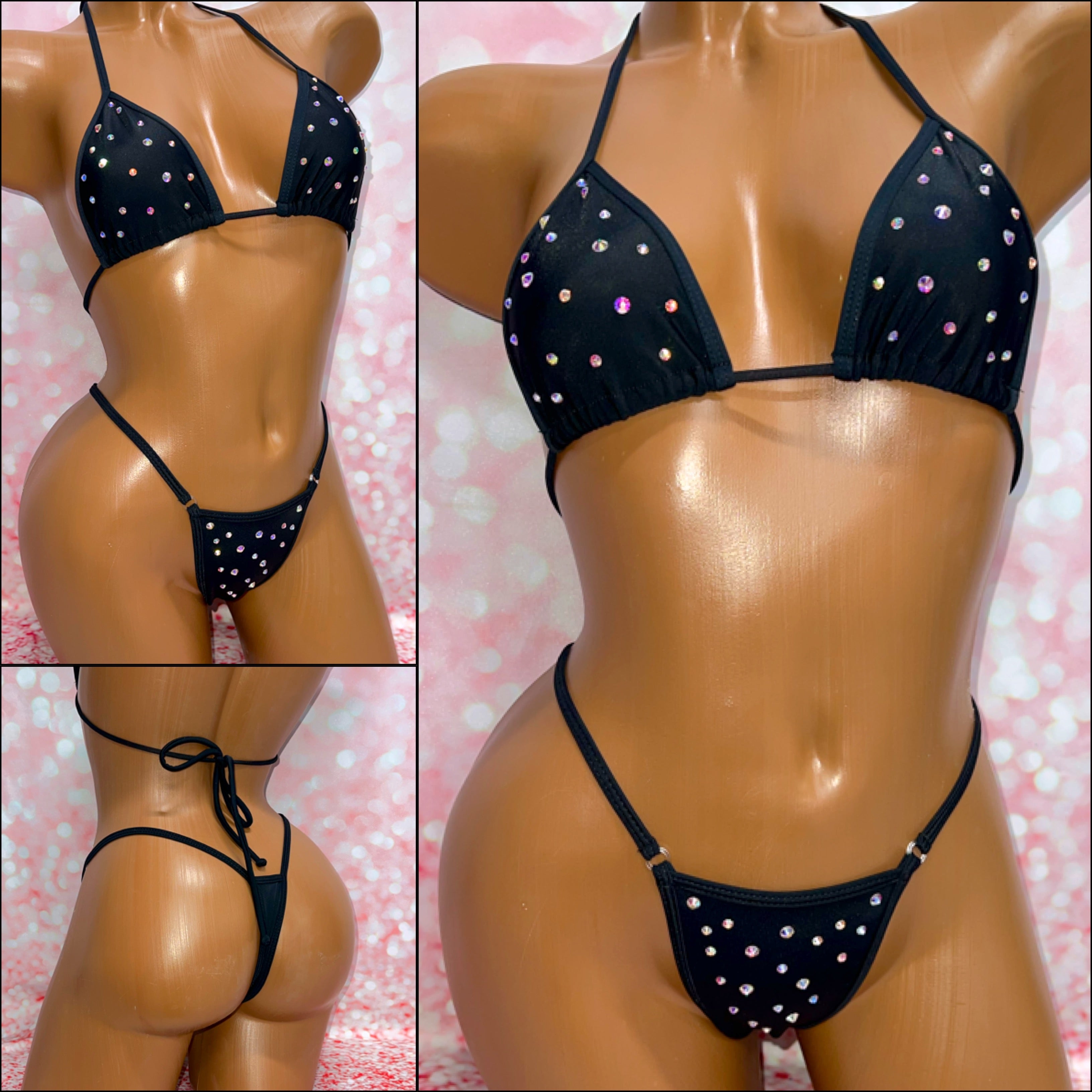 Rhinestone Micro Bikini Black
