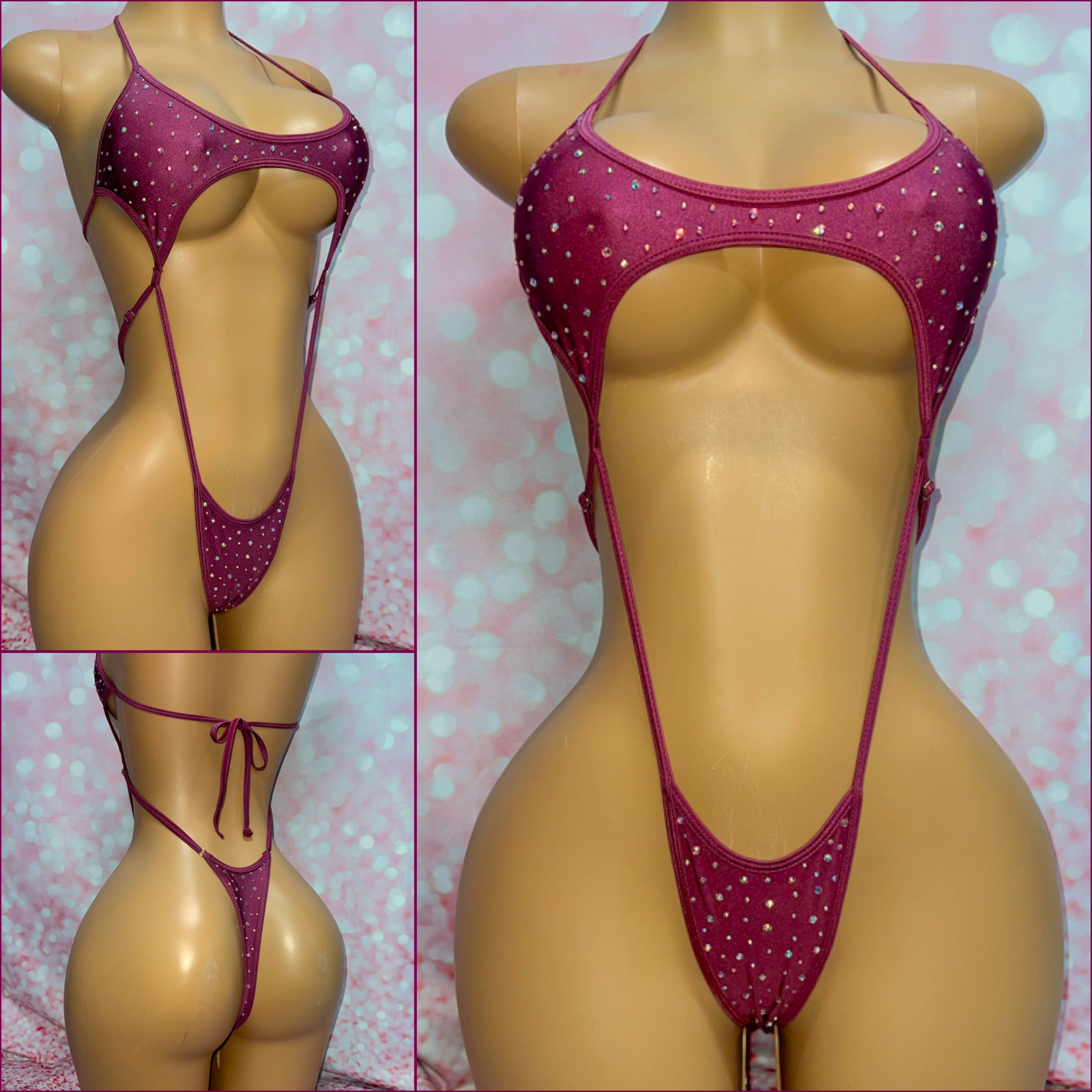 Rhinestone Crescent Slingshot Wine