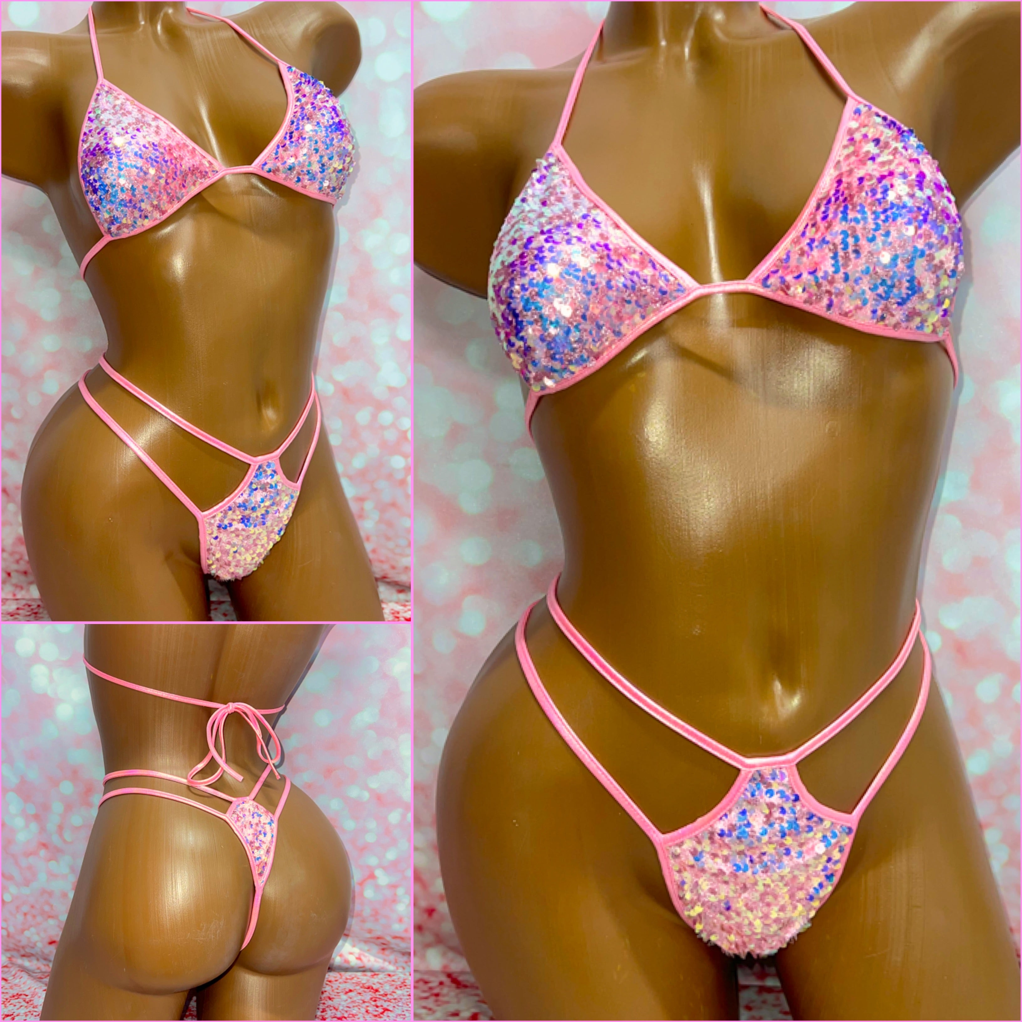Velvet Sequin Bikini Set Pink
