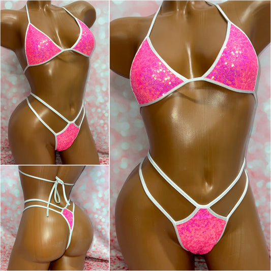 Neon Pink Sequin Bikini Set