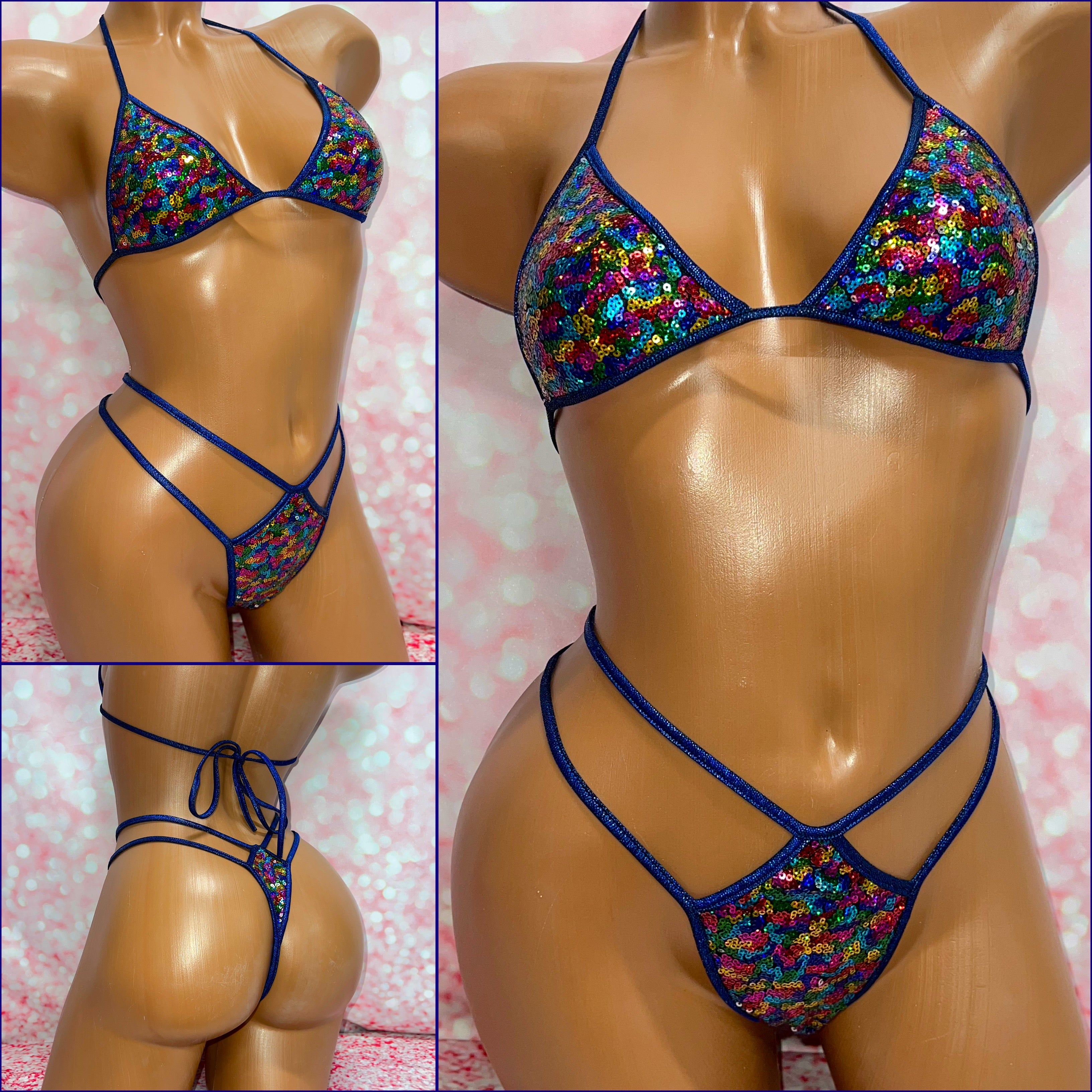 Multi Colour Sequin Bikini Set Navy