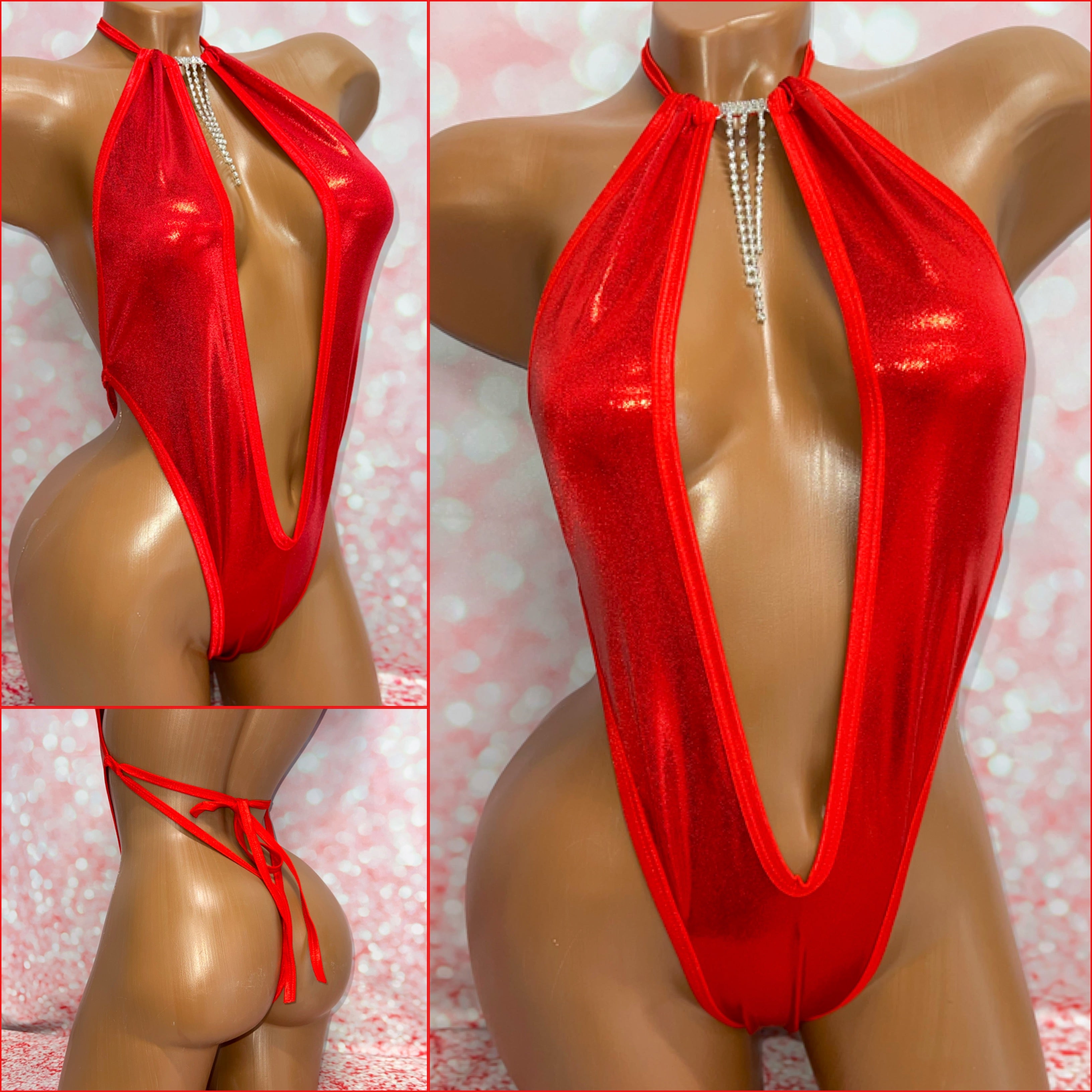 Red Metallic Choker One Piece