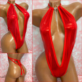 Red Metallic Choker One Piece