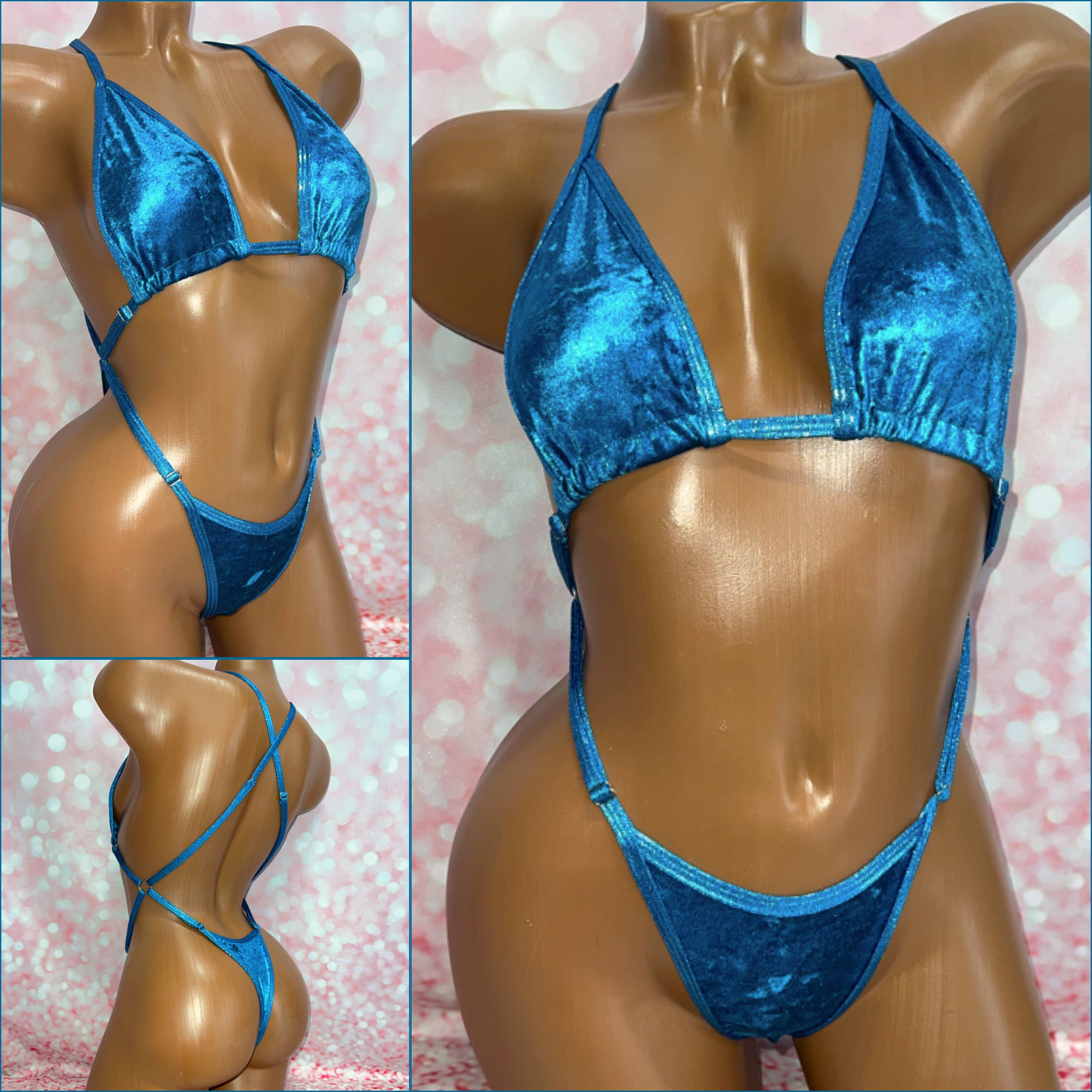 Metallic Teal Velvet X-Tina Bikini