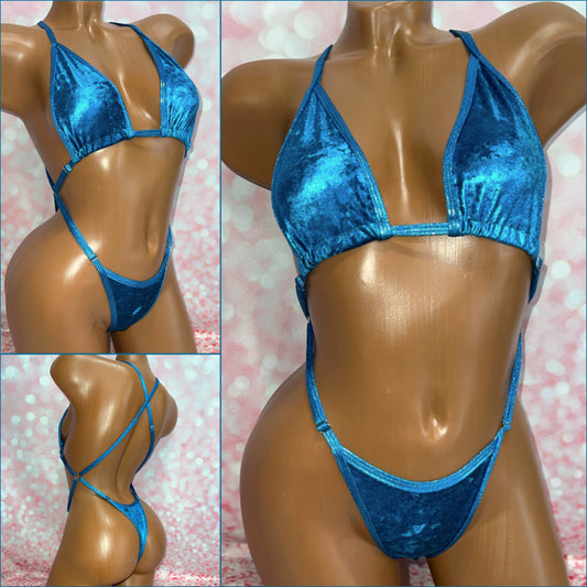 Metallic Teal Velvet X-Tina Bikini