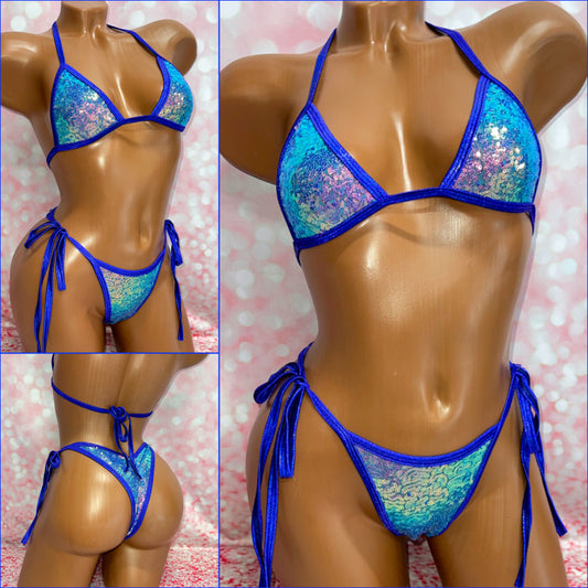 Blue Tie Side Sequin Bikini Set