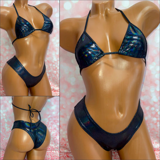 Black Metallic Booty Short Set