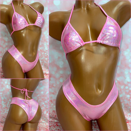 Pink Metallic Booty Short Set