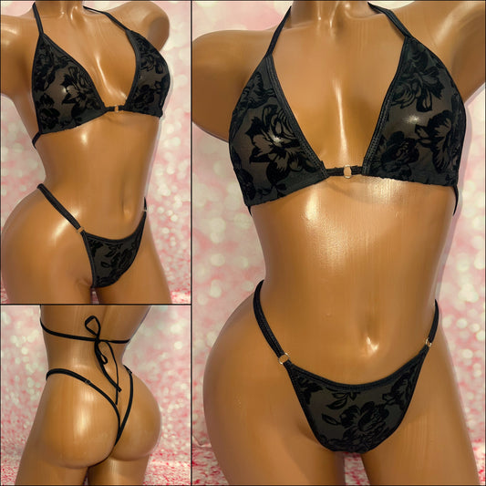 Rose Velvet Mesh Bikini