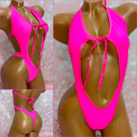 Neon Pink Tie Front Bodysuit