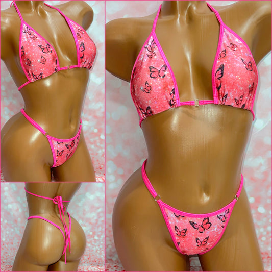 Pink Butterfly Print Bikini