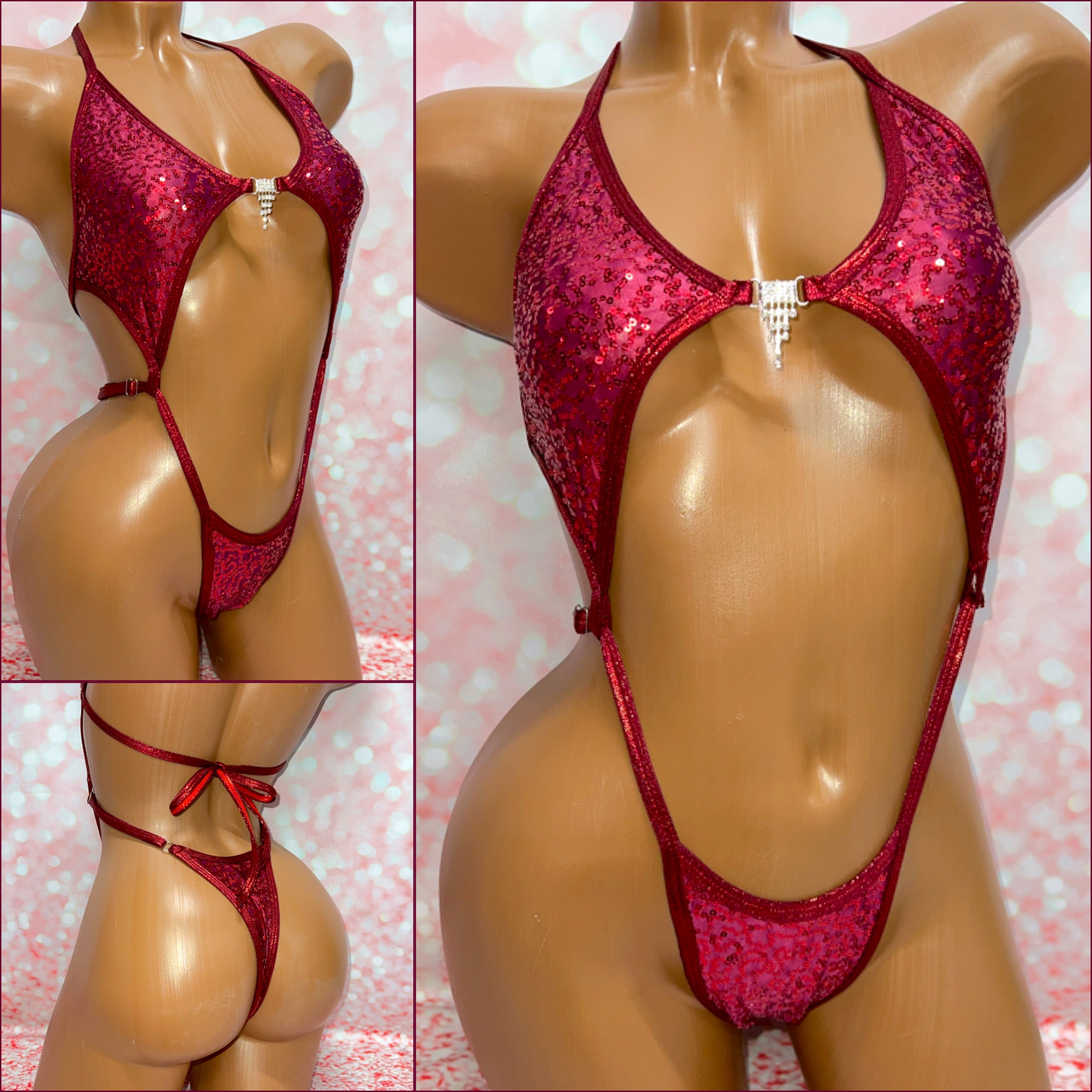 Burgundy Sequin Diamond Slingshot