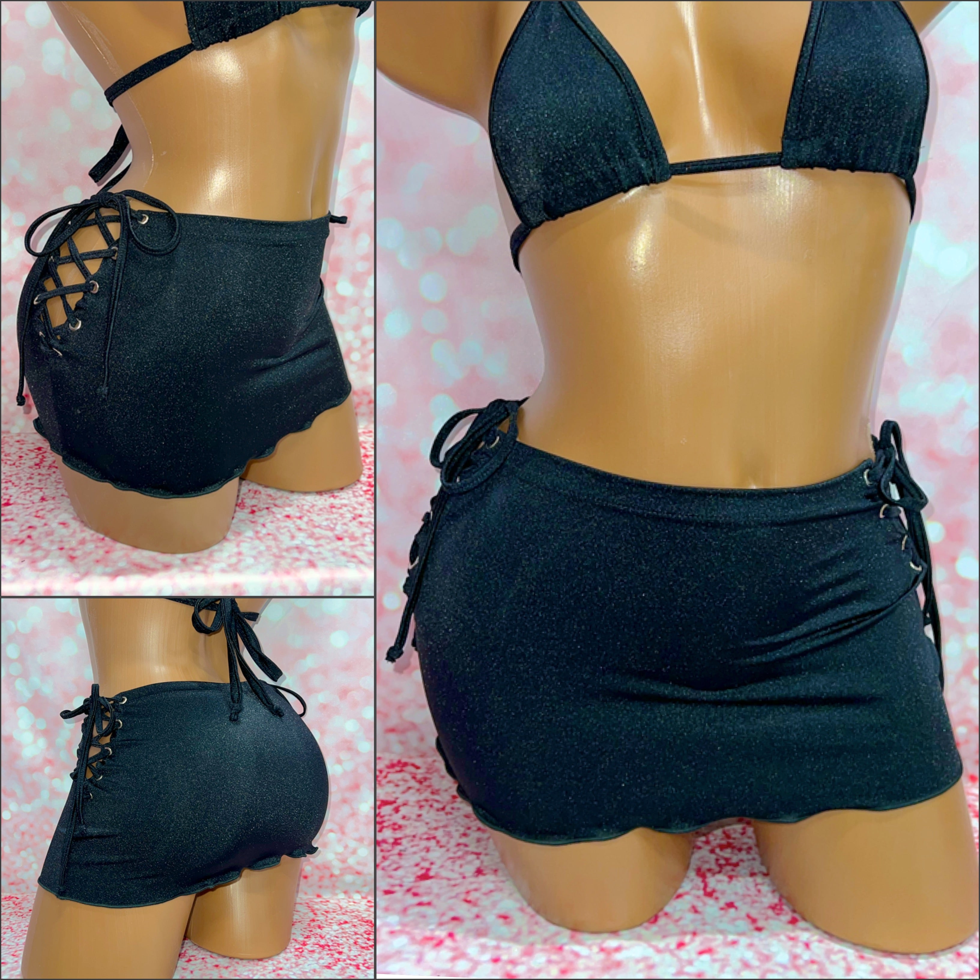 Black Lace Up Mini Skirt